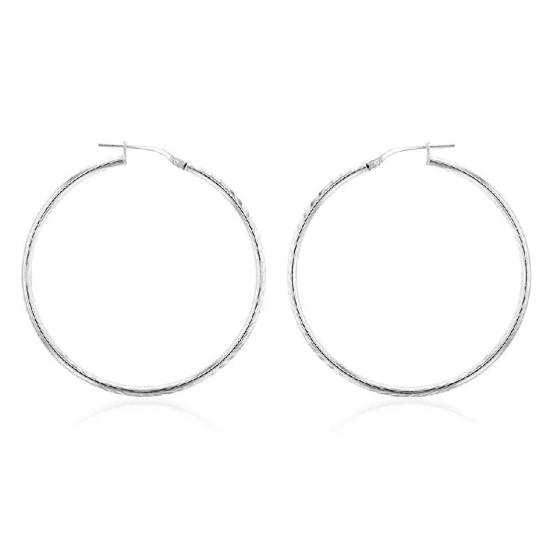 Sterling Silver Diamond Cut 40mm Hoop Earrings