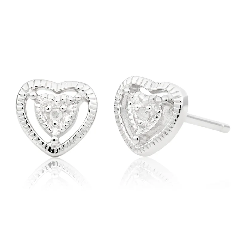 Sterling Silver Diamond Heart Stud Earrings