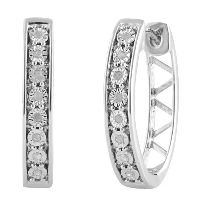 Sterling Silver Diamond Hoops Earrings