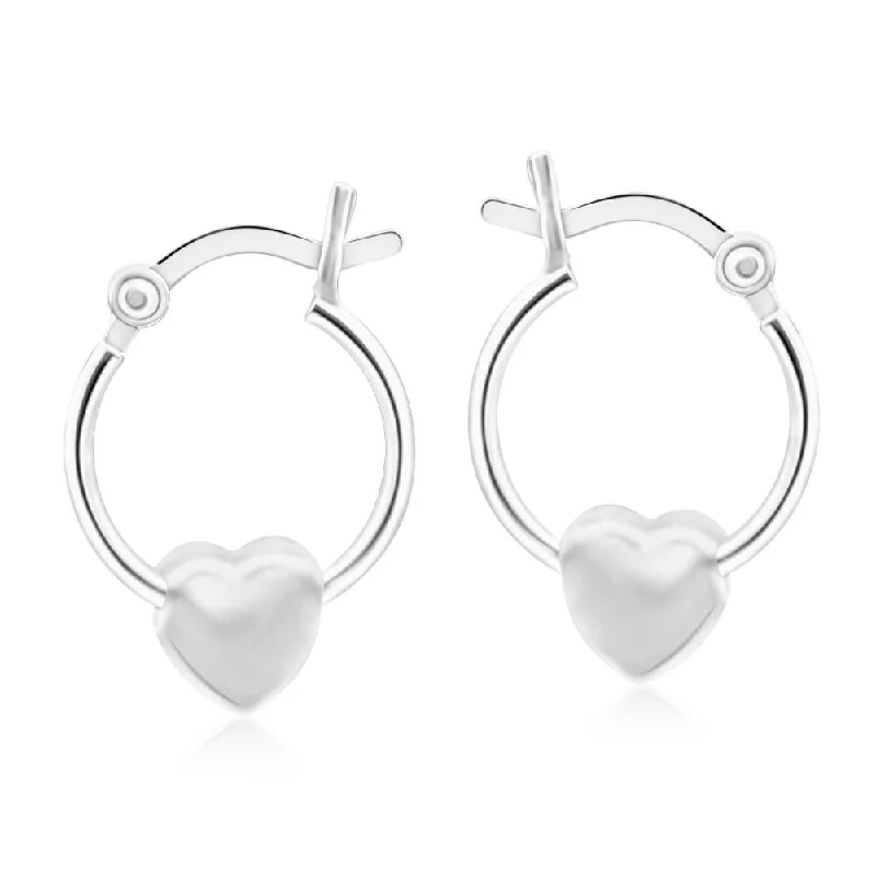 Sterling Silver Floating Heart Hoop Earrings