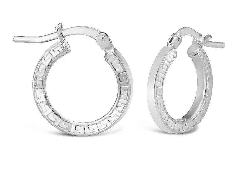 Sterling Silver Greek Key Flat Hoops