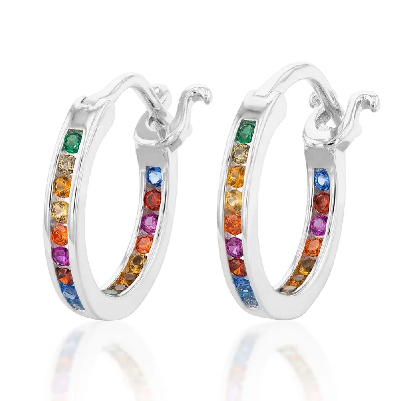 Sterling Silver Multicolour Rainbow Cubic Zirconia 15mm Hoop Earrings