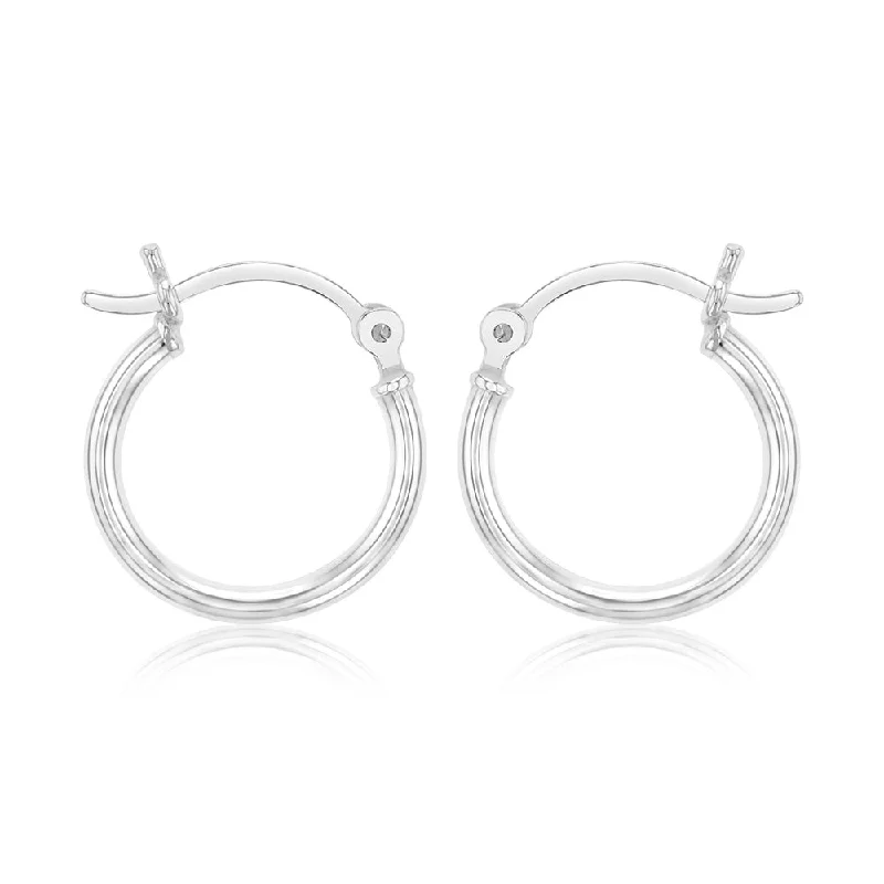 Sterling Silver Plain Round 15mm Hoop Earrings