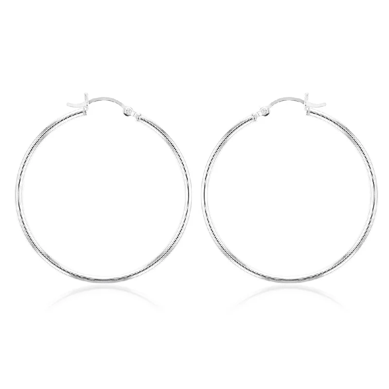 Sterling Silver Plain Round 40mm Hoop Earrings