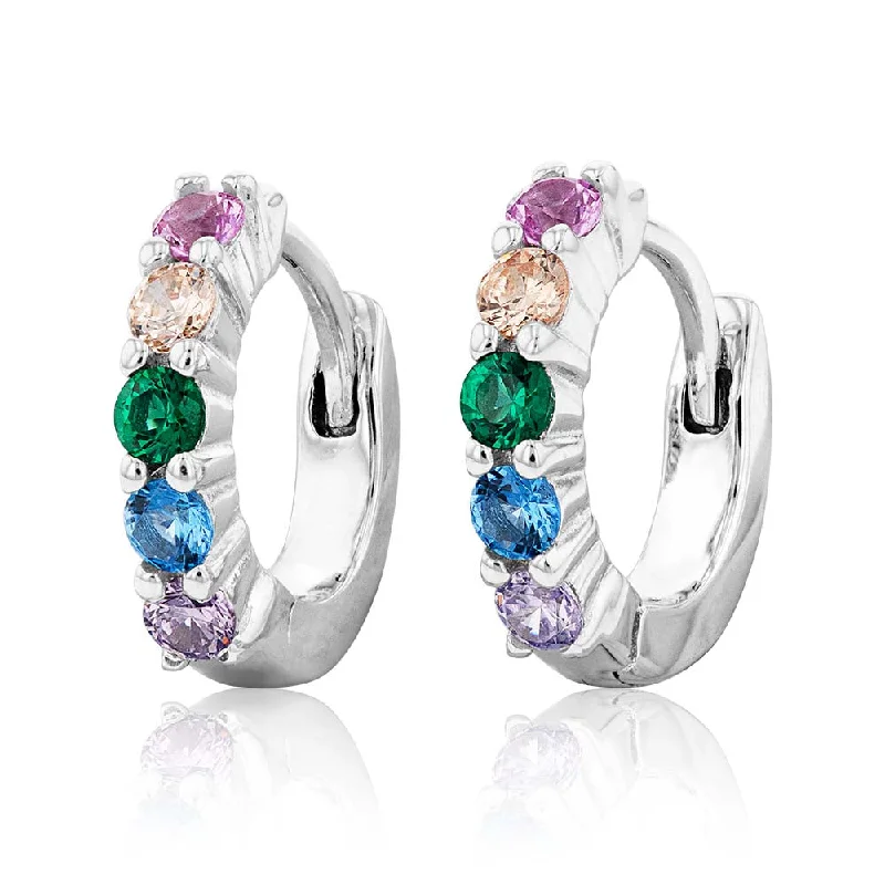 Sterling Silver Rainbow Multicolour Cubic Zirconia Hoop Earrings