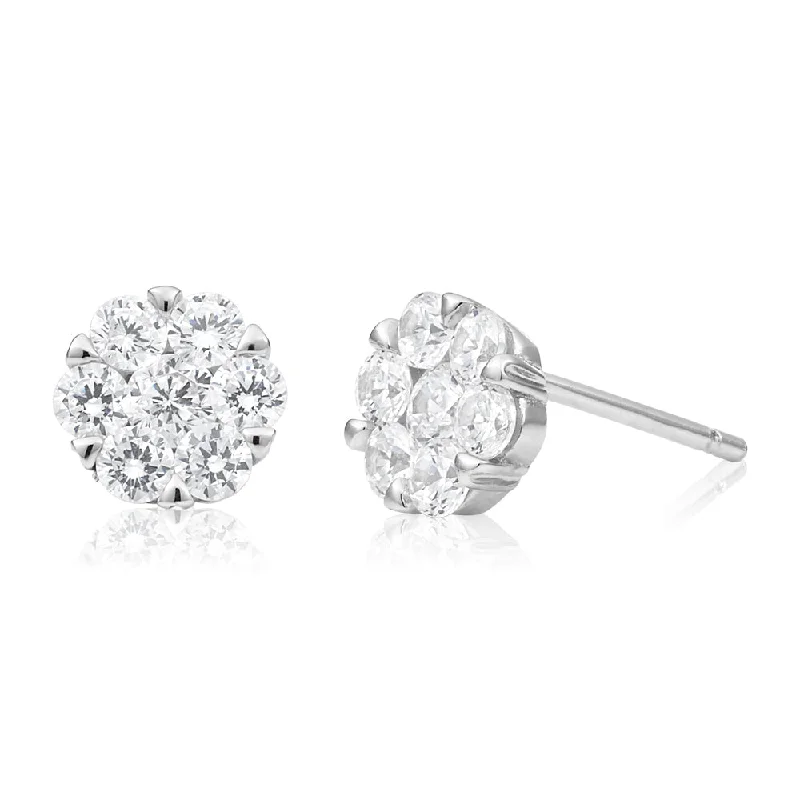 Sterling Silver Rhodium Plated Cubic Zirconia Flower Stud Earrings