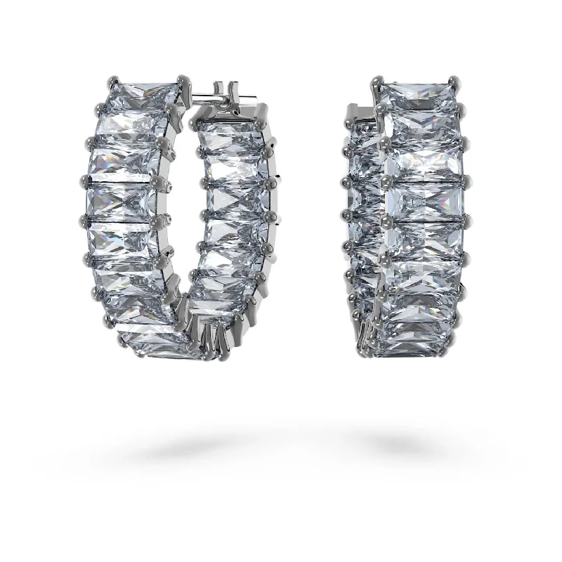 Swarovski Crystal Gray Matrix Hoop Earrings