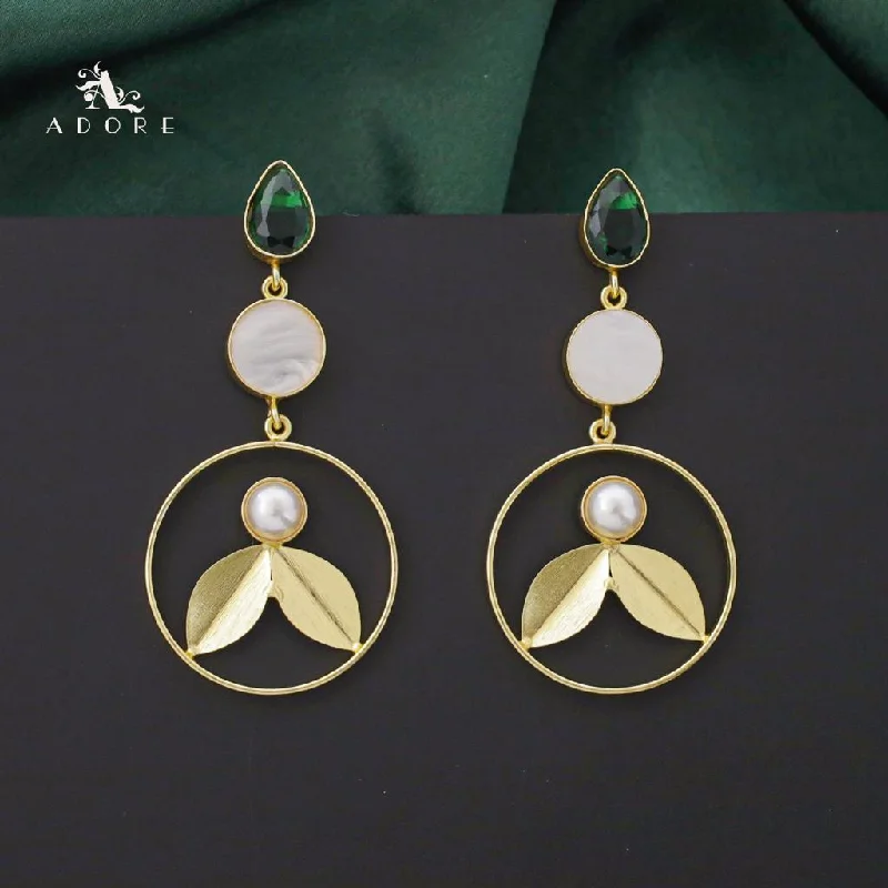 Glossy Drop MOP Twin Fold Leaf Hoop Earring