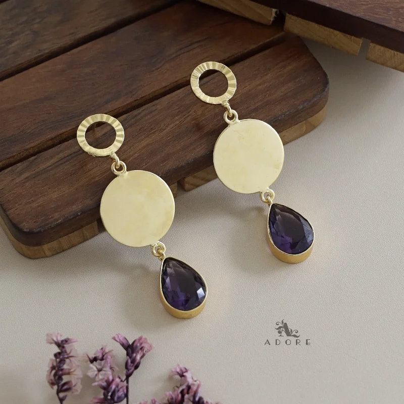 Golden Hammered Circle and Coin Drop Earring