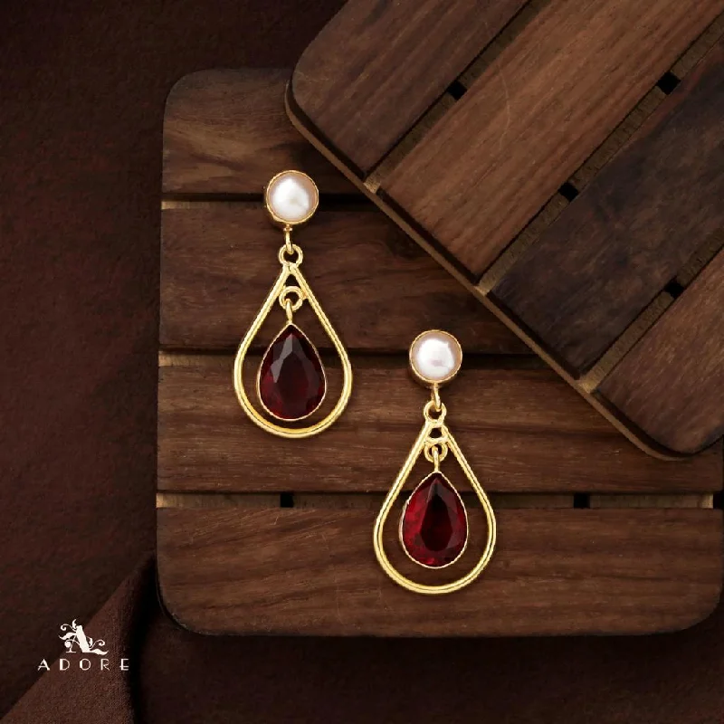 Pearly Golden And Glossy Dual Drop Earring