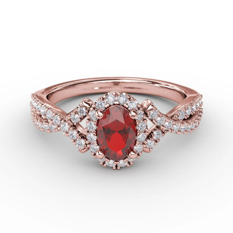 Swirls of Love Ruby and Diamond Twist Ring