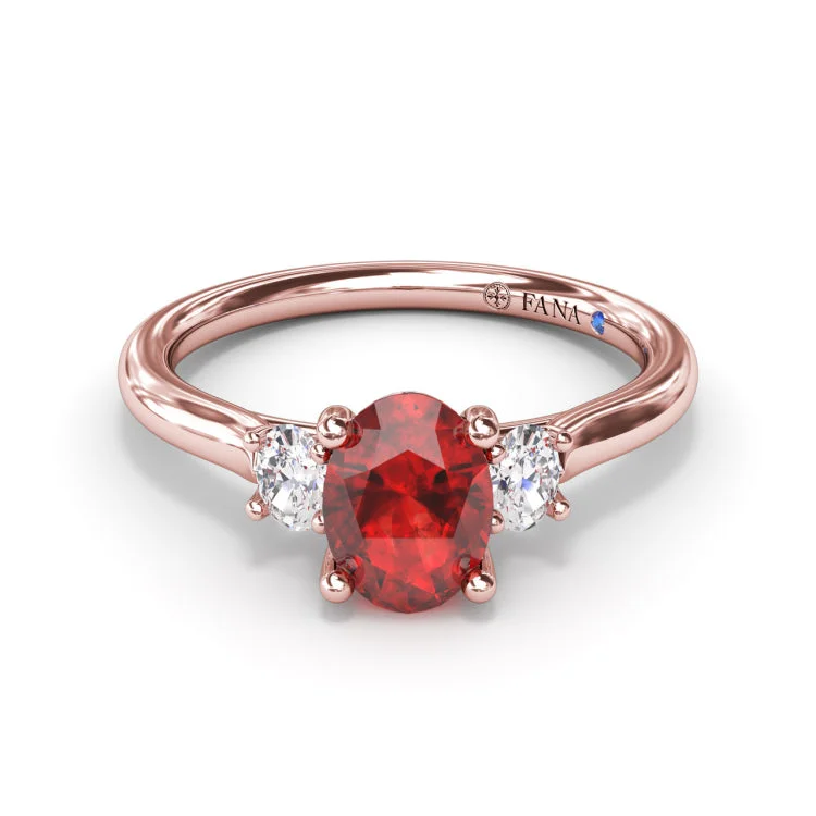 Three Stone Ruby and Diamond Ring