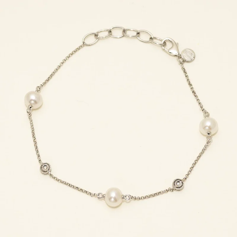 Dabakarov Cultured Freshwater Pearl Bracelet in 14kt White Gold with Diamonds (.02ct tw and 6mm pearls)