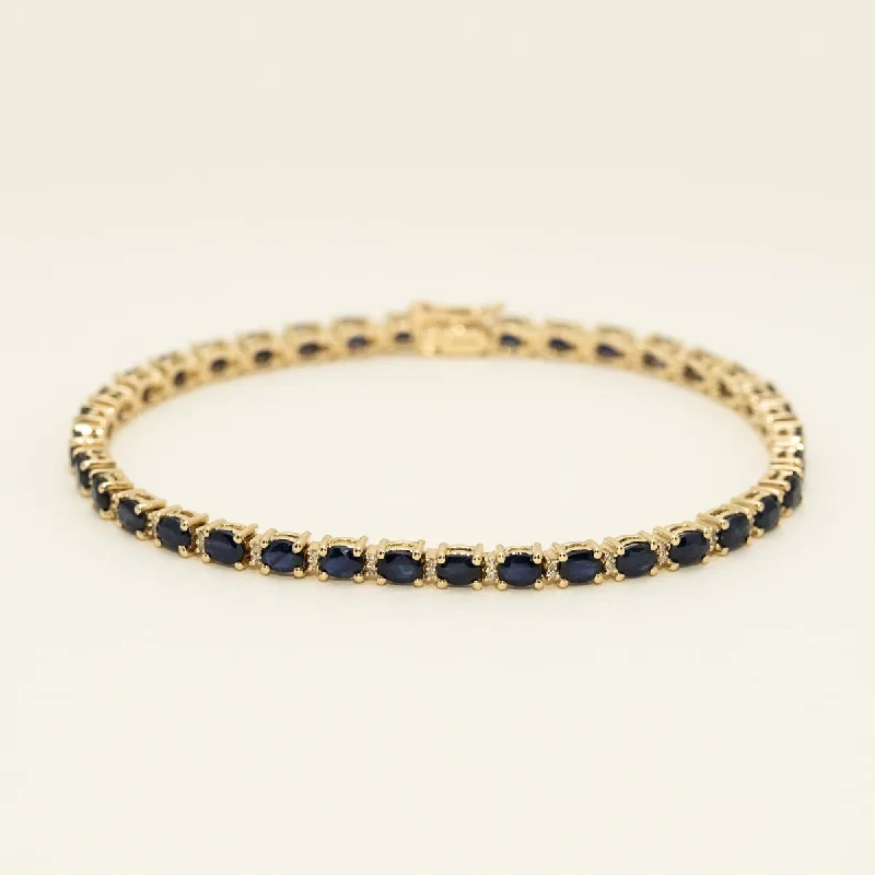 Oval Sapphire Tennis Bracelet in 14kt Yellow Gold with Diamonds (1/3ct tw)